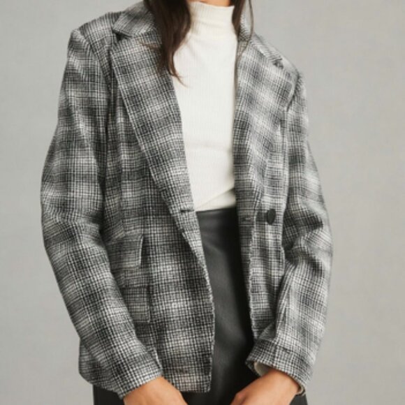 Maeve Jackets & Blazers - Anthropologie Maeve Plaid Knit Blazer Black & White Single Button Women's Size M